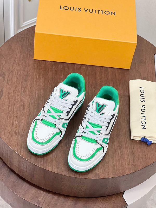 LV TRAINER WHITE MIX GREEN MONOGRAM CALFSKIN
