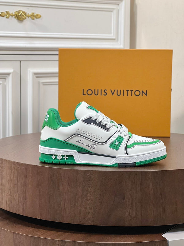 LV TRAINER WHITE MIX GREEN MONOGRAM CALFSKIN