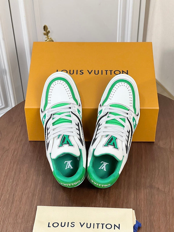 LV TRAINER WHITE MIX GREEN MONOGRAM CALFSKIN