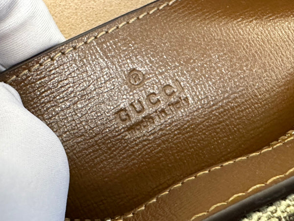 BORSA PICCOLA GG 20 HORSEBIT 1955 IN TELA BEIGE E PELLE DI VITELLO MARRONE