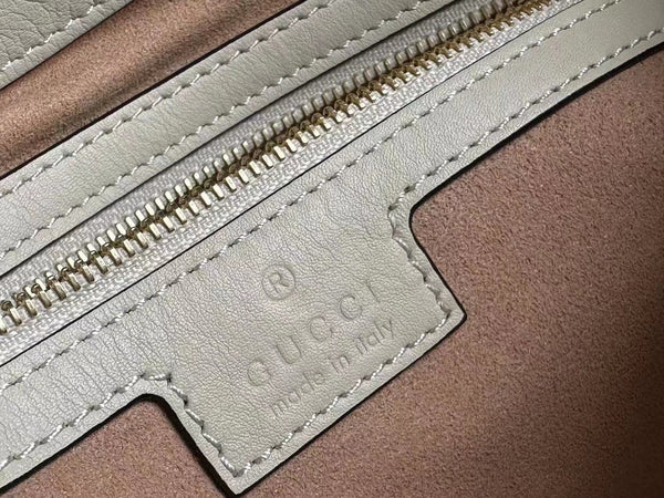 BORSA A TRACOLLA GG PADLOCK 32 IN TELA BEIGE E PELLE DI VITELLO BIANCA