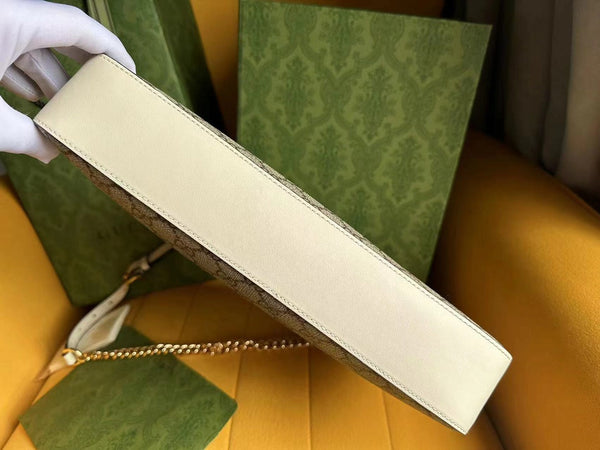 BORSA A TRACOLLA GG PADLOCK 32 IN TELA BEIGE E PELLE DI VITELLO BIANCA