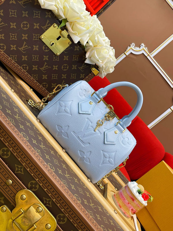 LV Speedy Bandoulière 20 Blue Monogram Empreinte Leather
