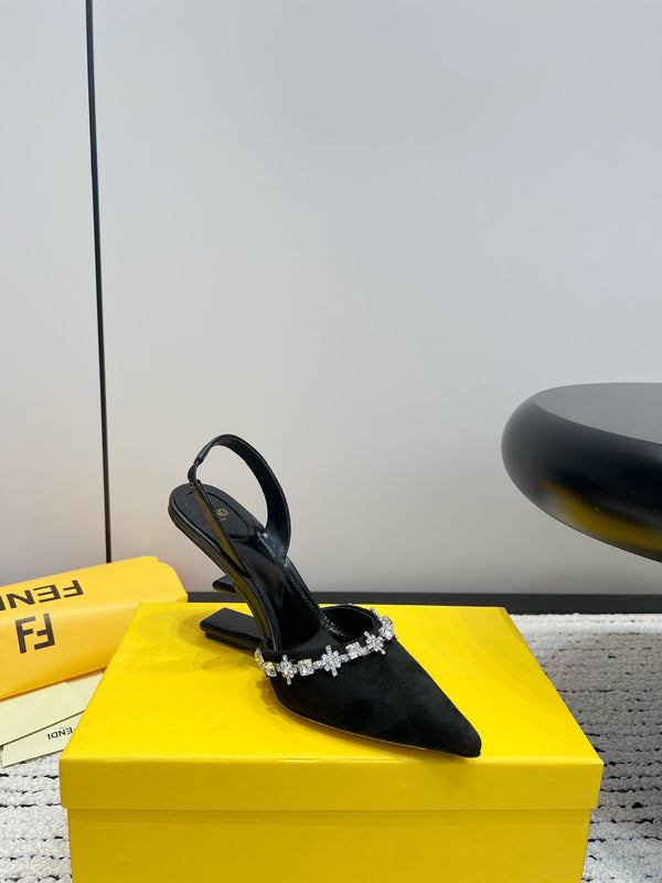 FENDI CRYSTAL HIGH-HEELED SLINGBACK 7 CM IN BLACK SUEDE