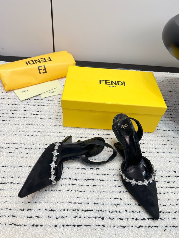 FENDI CRYSTAL HIGH-HEELED SLINGBACK 7 CM IN BLACK SUEDE