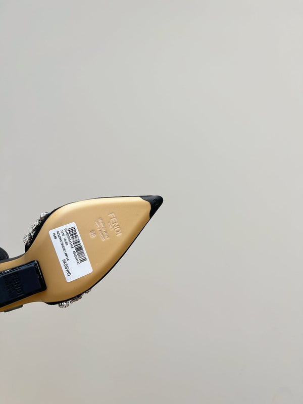 FENDI CRYSTAL HIGH-HEELED SLINGBACK 7 CM IN BLACK SUEDE