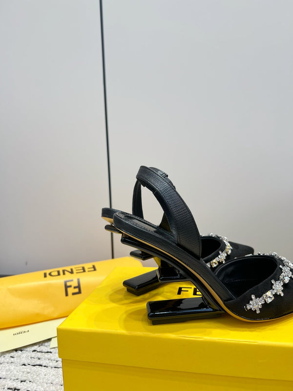 FENDI CRYSTAL HIGH-HEELED SLINGBACK 7 CM IN BLACK SUEDE
