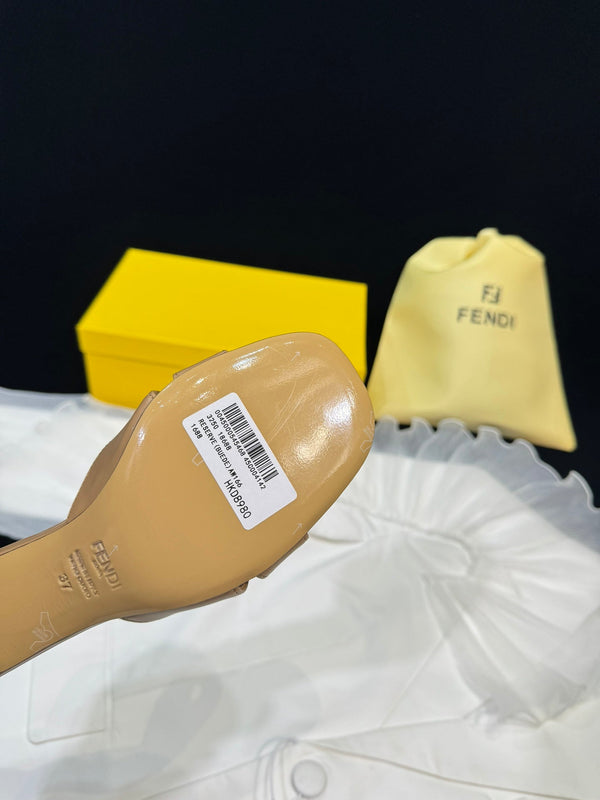 FENDI MEDIUM-HEELED 55 MM MULE IN BRONZE BROWN LAMBSKIN WITH GOLD HARDWARE