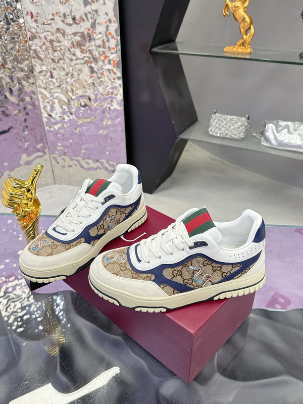 GG Men's 25 Snake Sneaker Brown Blue Cowhide 574715