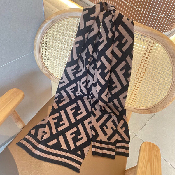 SCIARPA FF 180 IN MISTO CASHMERE E LANA MARRONE NERO