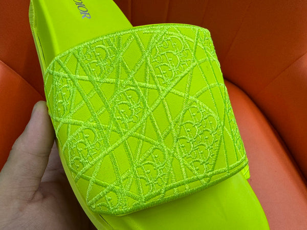 CD AQUA EMBROIDED SANDAL CHARTREUSE FABRIC