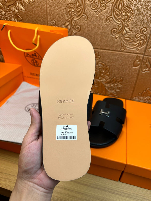 HM IZMIR H-BUCKLE SANDAL BLACK CALFSKIN