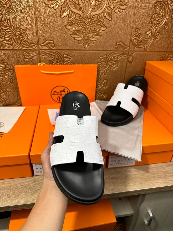 HM IZMIR SLIPPER BLACK AND WHITE CALFSKIN