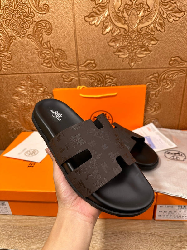 HM IZMIR SLIPPER BLACK AND DARK BROWN CALFSKIN