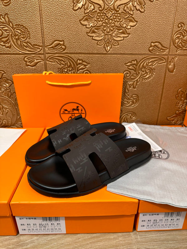 HM IZMIR SLIPPER BLACK AND DARK BROWN CALFSKIN