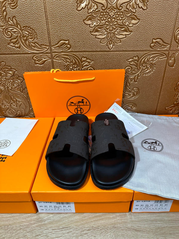 HM IZMIR SLIPPER BLACK AND DARK BROWN CALFSKIN