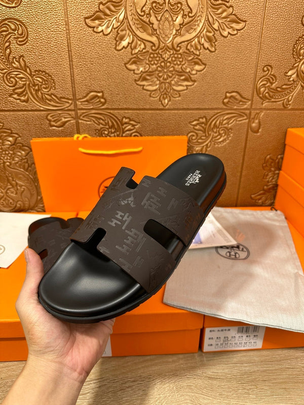 HM IZMIR SLIPPER BLACK AND DARK BROWN CALFSKIN