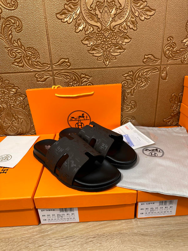 HM IZMIR SLIPPER BLACK AND DARK BROWN CALFSKIN