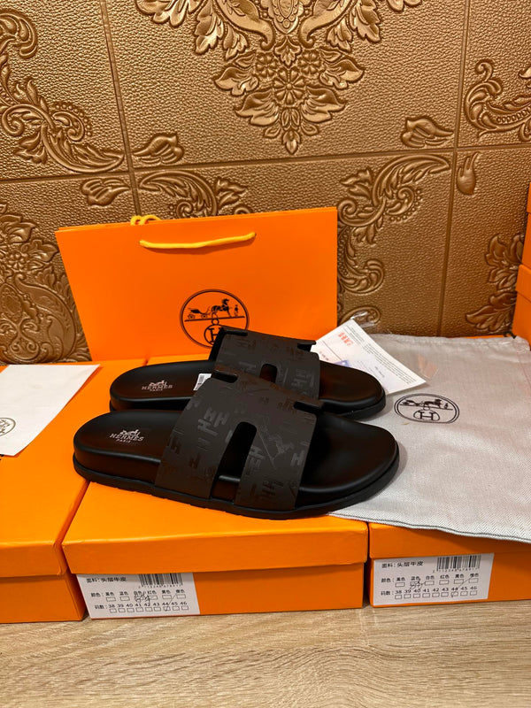 HM IZMIR SLIPPER BLACK AND DARK BROWN CALFSKIN