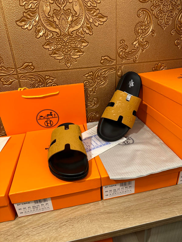 HM IZMIR SLIPPER ZAFFERANO E PELLE DI VITELLO NERA