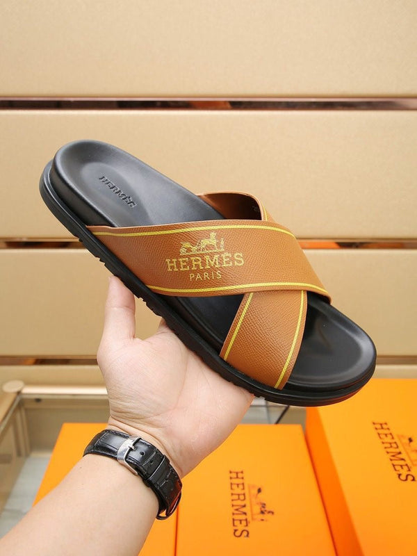 HM Men's Cross Strap Slide Orange Cowhide 544098