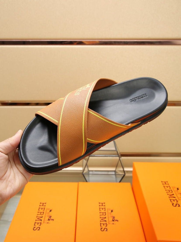 HM Men's Cross Strap Slide Orange Cowhide 544098