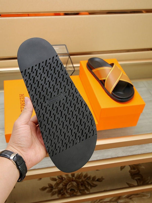 HM Men's Cross Strap Slide Orange Cowhide 544098