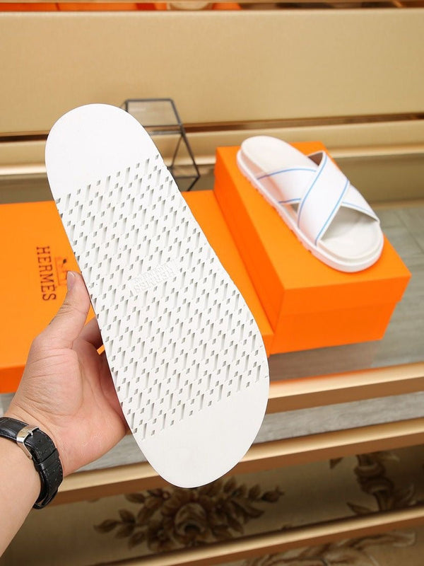 HM Men's Cross Strap Slide White Cowhide 544099