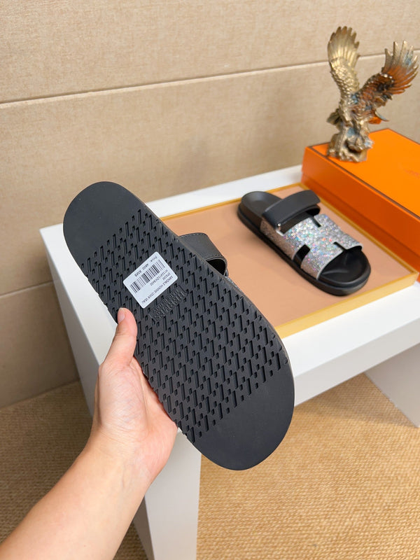 HM Men's Chypre Sandals Silver Diamond Calfskin 735677