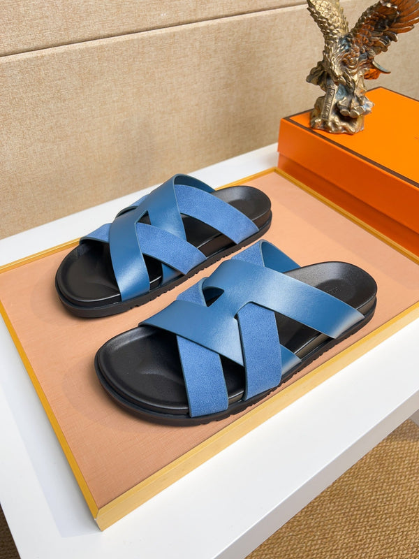 Sandali da uomo HM Kazimir in pelle di vitello blu 737141