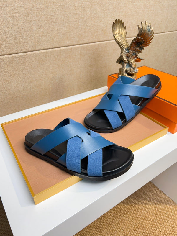 Sandali da uomo HM Kazimir in pelle di vitello blu 737141