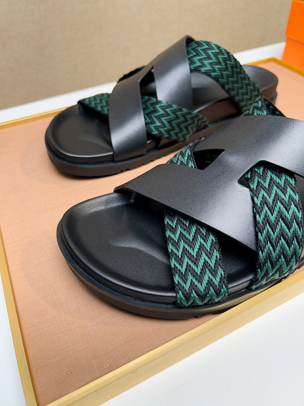 HM Men's Kazimir Sandals Black Green Calfskin 735742
