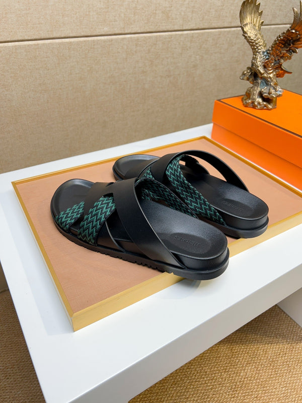 HM Men's Kazimir Sandals Black Green Calfskin 735742