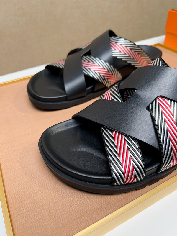 HM Men's Kazimir Sandals Black Red Calfskin 735743