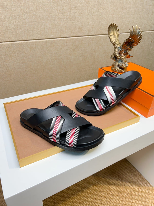 HM Men's Kazimir Sandals Black Red Calfskin 735743