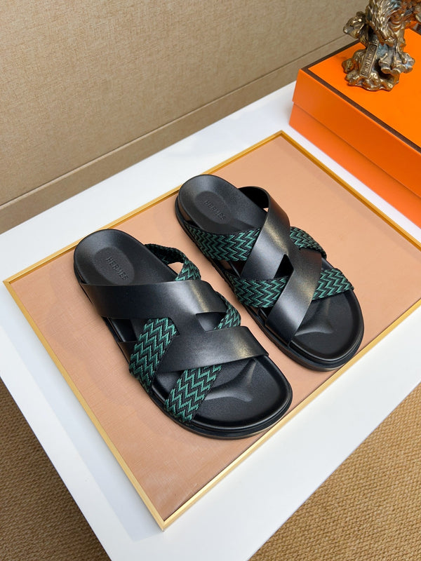 HM Men's Kazimir Sandals Black Green Calfskin 735742