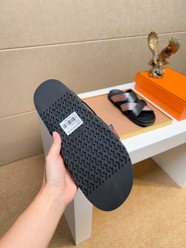 HM Men's Kazimir Sandals Black Red Calfskin 735743