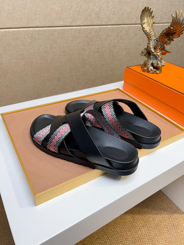 HM Men's Kazimir Sandals Black Red Calfskin 735743