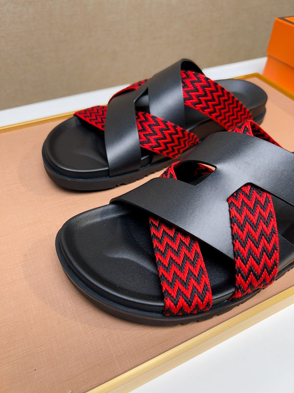 HM Men's Kazimir Sandals Black Red Calfskin 735748