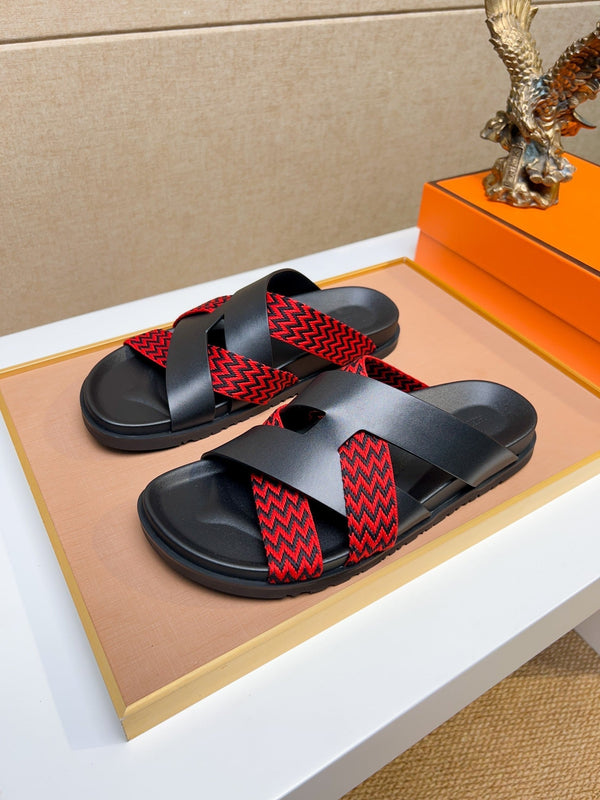 HM Men's Kazimir Sandals Black Red Calfskin 735748