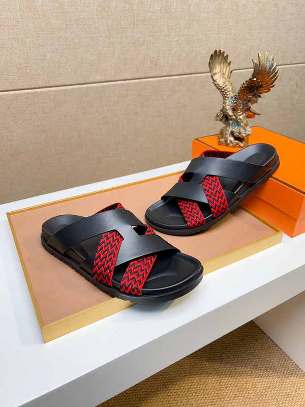 HM Men's Kazimir Sandals Black Red Calfskin 735748