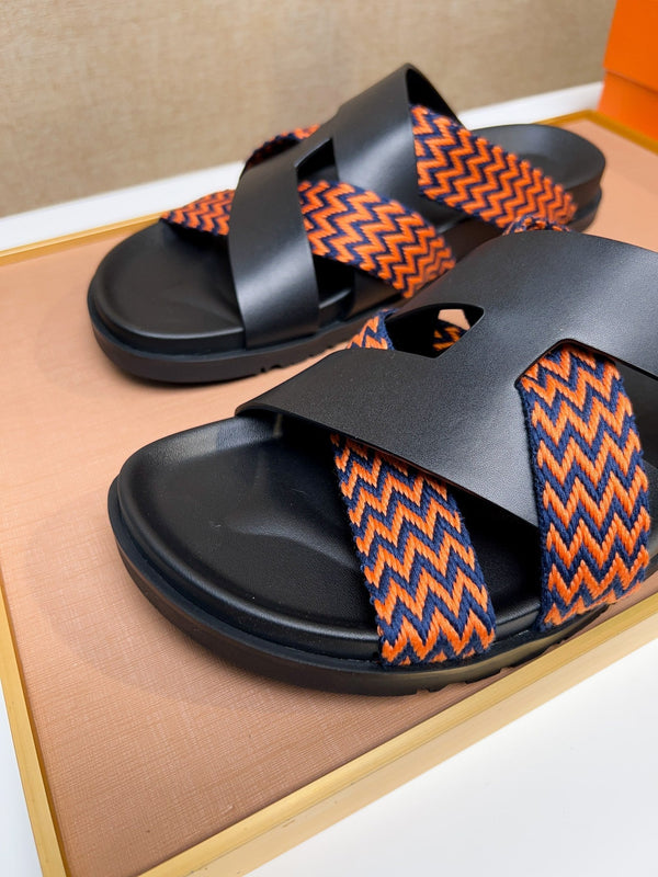 HM Men's Kazimir Sandals Black Orange Calfskin 735750