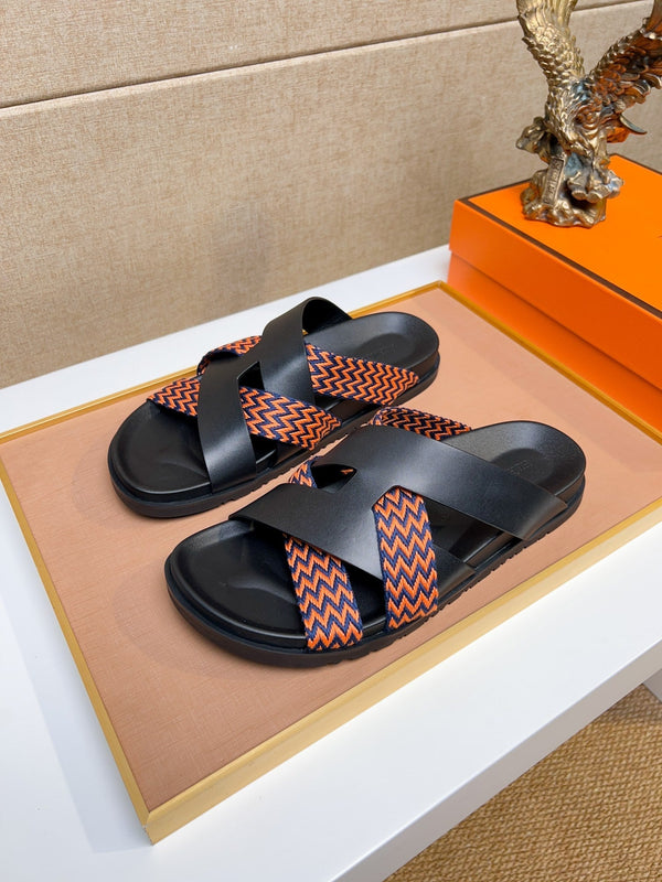 HM Men's Kazimir Sandals Black Orange Calfskin 735750