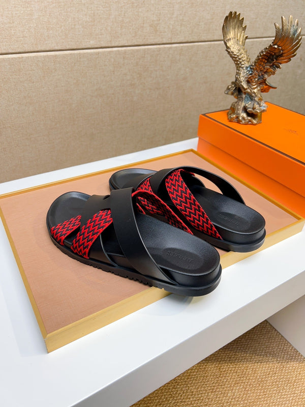 HM Men's Kazimir Sandals Black Red Calfskin 735748