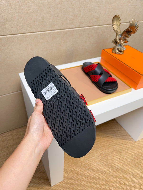 HM Men's Kazimir Sandals Black Red Calfskin 735748