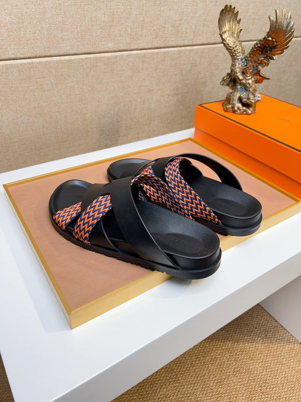 HM Men's Kazimir Sandals Black Orange Calfskin 735750