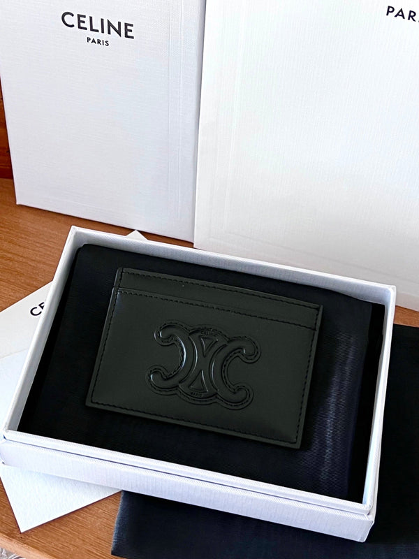 TRIOMPHE 10B703 Card Holder Black Cowhide Leather