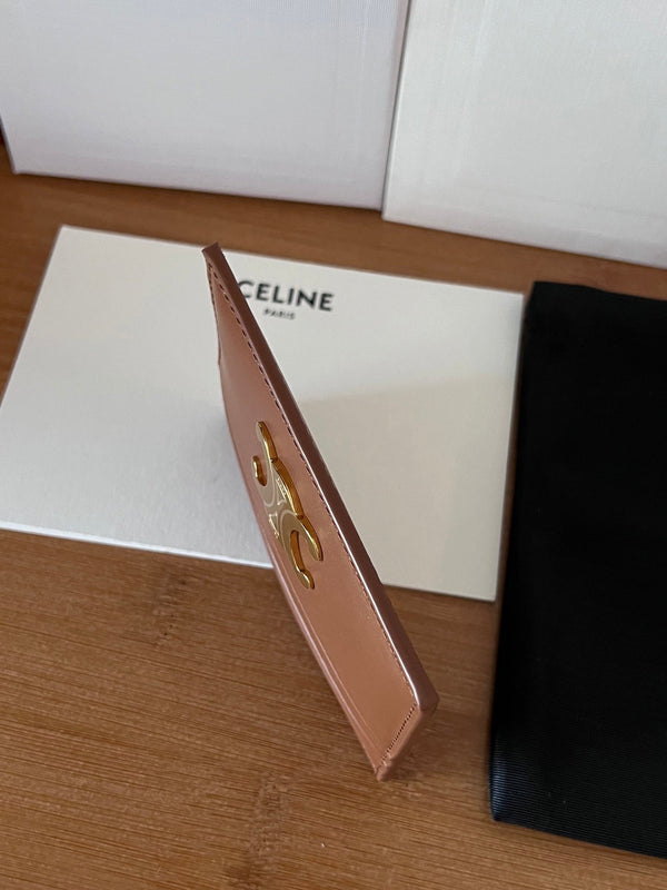 TRIOMPHE Card Holder Tan Cowhide& Fabric GHW