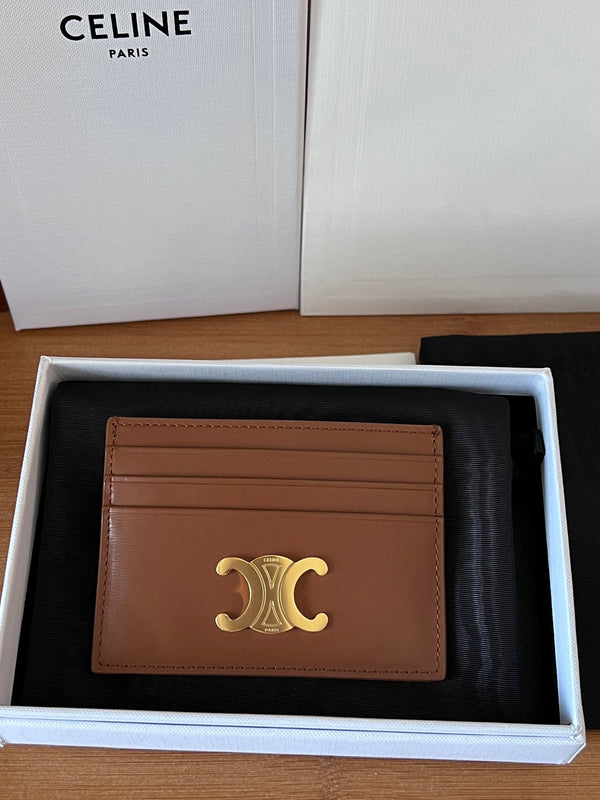 TRIOMPHE Card Holder Tan Cowhide& Fabric GHW