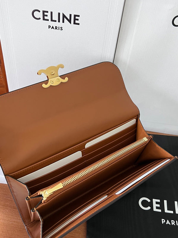 TRIOMPHE Flap Wallet Card Holder 19cm Tan Shiny Cafskin